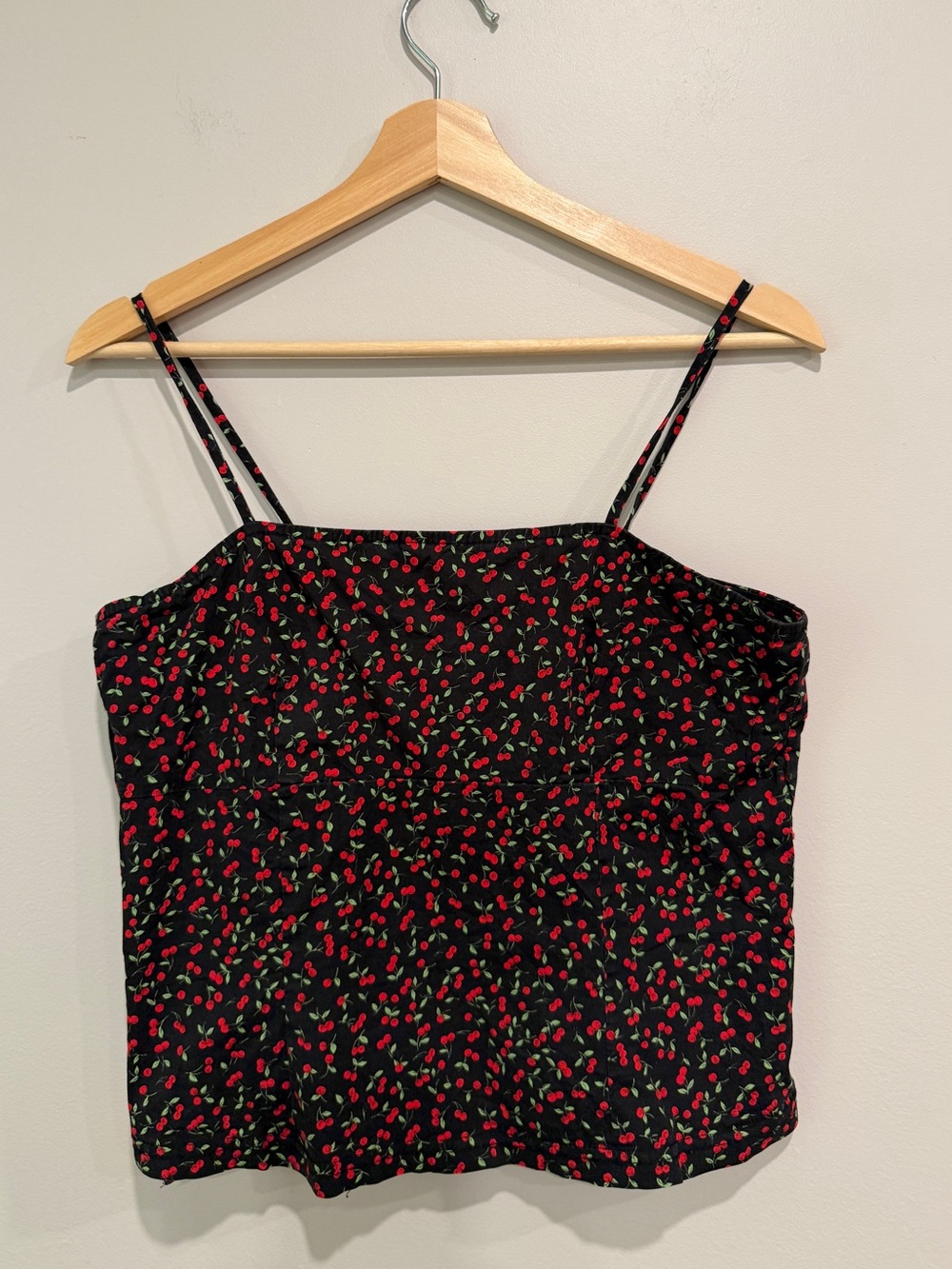 Vintage Cherry Print Cami Top Black Red Micro Cherry Camisole Tank L